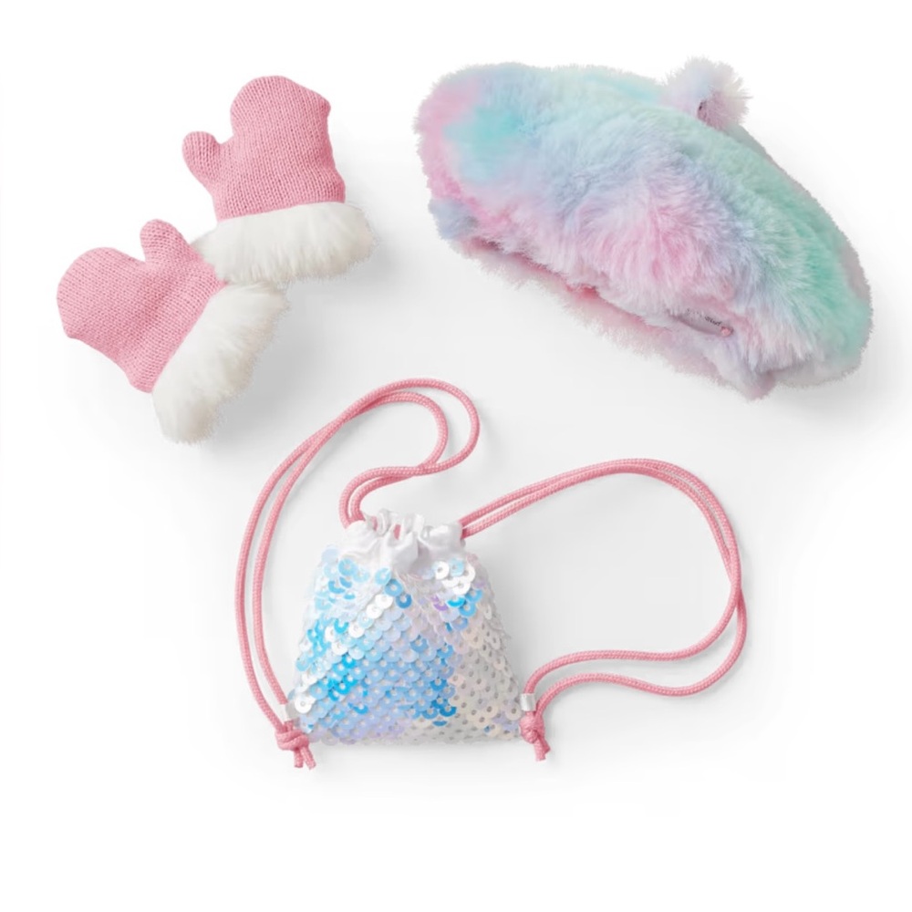 American Girl Gwynn's Accessories 3pc Set Pink & Blue sequin bag